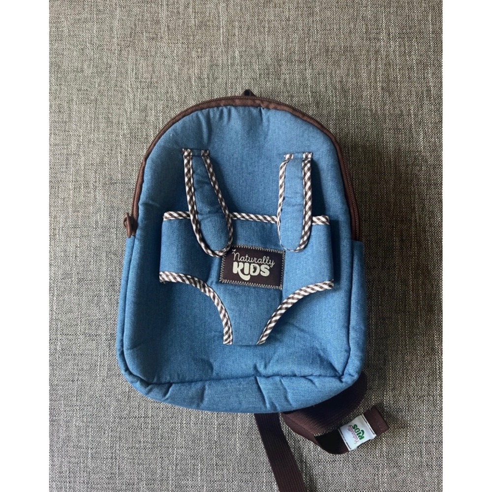 Naturally Kids Toddler Backpack Blue Denim Look with Doll Carrier Harness